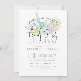 多肉質の花束 |水彩赤ちゃんシャワー 招待状