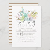 多肉質の花束 |水彩赤ちゃんシャワー 招待状 (正面/裏面)