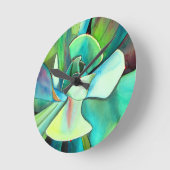 多肉質の青と緑の砂漠水彩画 ラウンド壁時計 (傾斜)