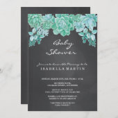 多肉質の黒板ベビーシャワー男女兼用- 招待状 (正面/裏面)