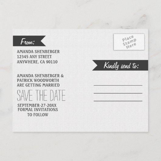 多肉質の黒板結婚式は日付カードを保存 案内ポストカード (裏面)