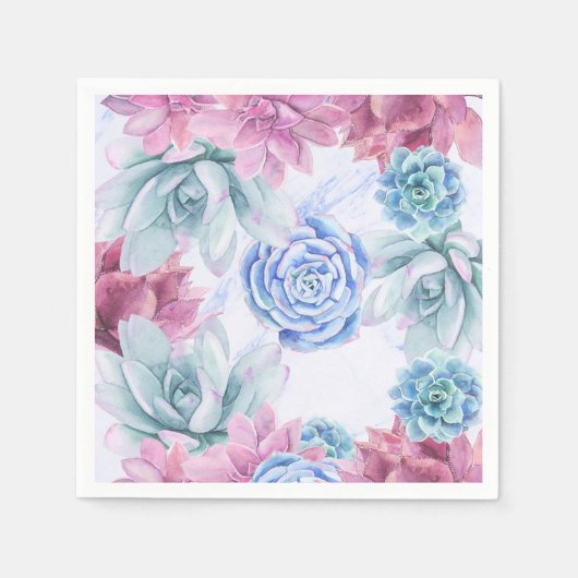 多肉質シモダンックマーブルブライダルシャワーフィエスタ スタンダードカクテルナプキン (正面)