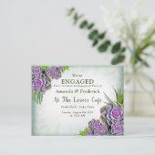 多肉質シーグリーン、バイオレットブーケ婚約 インビテーションポストカード (スタンド正面)