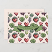 多肉質ハート水色バレンタインのパターン シーズンポストカード (正面/裏面)