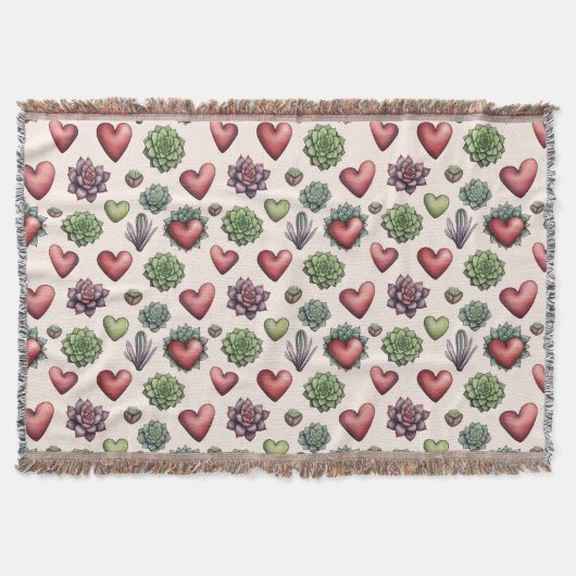 多肉質ハート水色バレンタインのパターン スローブランケット (正面)