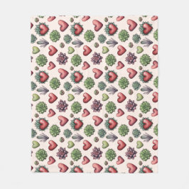 多肉質ハート水色バレンタインのパターン フリースブランケット