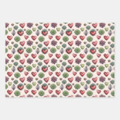 多肉質ハート水色バレンタインのパターン ラッピングペーパーシート (正面2)