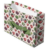 多肉質ハート水色バレンタインのパターン ラージペーパーバッグ (正面アングル)