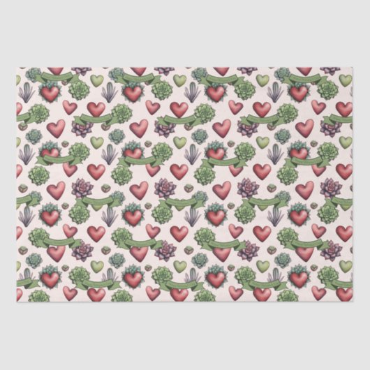 多肉質ハート水色バレンタインのパターン 薄葉紙 (正面)