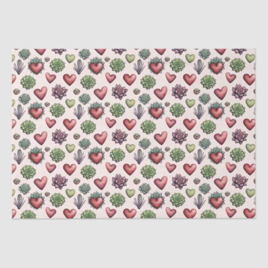 多肉質ハート水色バレンタインのパターン 薄葉紙 (正面)