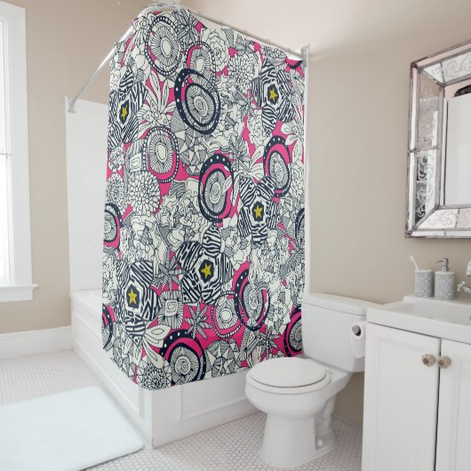 多肉質ピンクのチャートリーズ星 シャワーカーテン (インサイチュ)