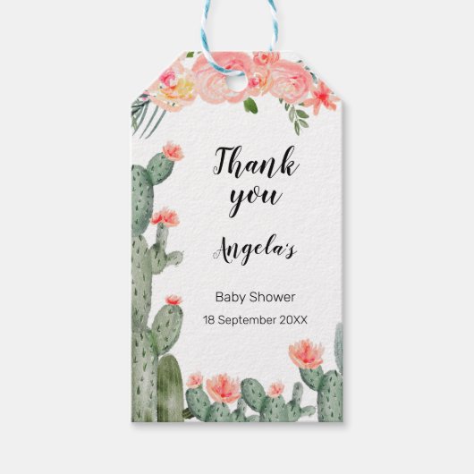 多肉質ピーチモダンありがとうラベル。 ギフトタグ (正面)