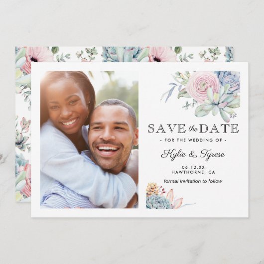 多肉質フローラ日付写真を保存 セーブザデート (正面/裏面)