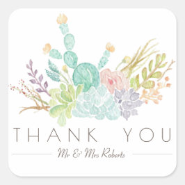 多肉質ブーケ水彩 |ありがとうございます スクエアシール