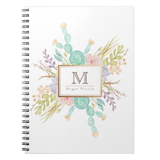 多肉質ブーケ水彩 |イニシャル ノートブック (正面)