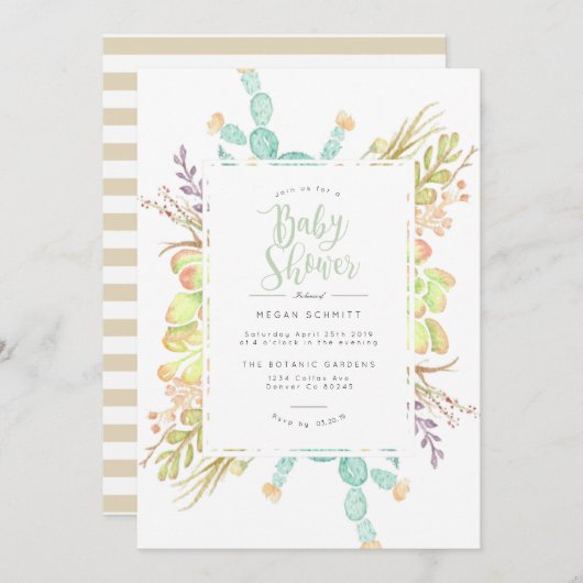 多肉質ブーケ水彩 |ベビーシャワー招待状 招待状 (正面/裏面)