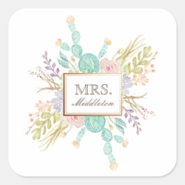 多肉質ブーケ水彩 |名前 スクエアシール