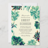 多肉質ブーケ – フローラティール(緑がかった色)ブライダルシャワー 招待状 (正面)