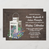 多肉質素朴の木製ランタン結婚式招待状 招待状 (正面/裏面)