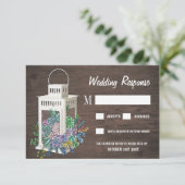 多肉質素朴木製ランタンウェディングRSVPカード 出欠カード (スタンド正面)