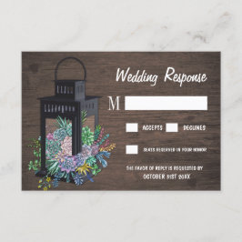 多肉質素朴木製ランタンウェディングRSVPカード 出欠カード