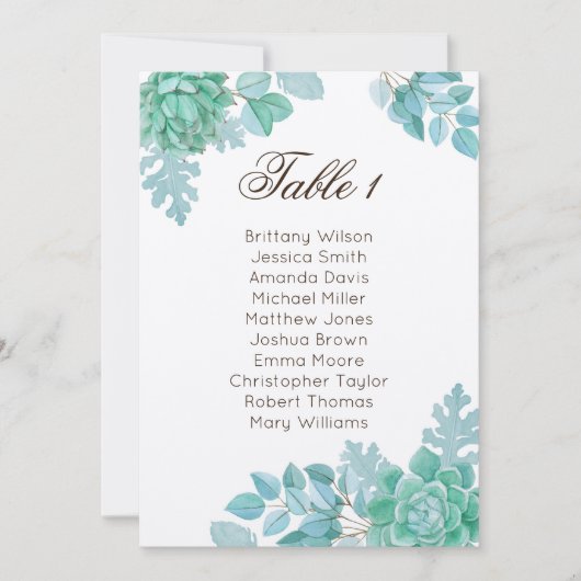 多肉質結婚の座席表。サボ素朴シ 招待状 (正面)