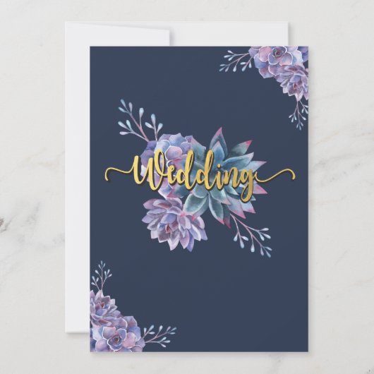 多肉質金ゴールドネイビー水彩結婚式招待状 招待状 (裏面)