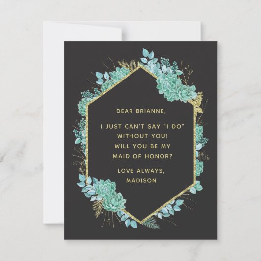 多肉金ゴールドフレームは私のメイド・オブ・オーナー(花嫁付き添い人) 招待状 (裏面)