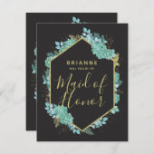 多肉金ゴールドフレームは私のメイド・オブ・オーナー(花嫁付き添い人) 招待状 (正面/裏面)