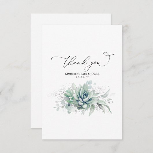 多肉銀緑の赤ちゃんシャワーありがとう サンキューカード (正面/裏面)