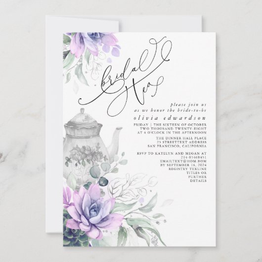 多肉銀緑ブライダルシャワー茶パーティー 招待状 (正面)