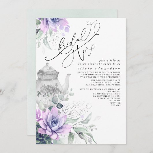 多肉銀緑ブライダルシャワー茶パーティー 招待状 (正面/裏面)