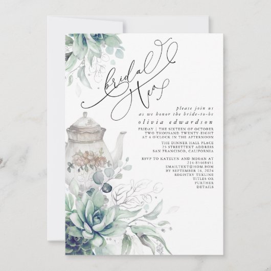 多肉銀緑ブライダルシャワー茶パーティー 招待状 (正面)