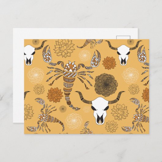 多肉類とスカルの中の砂漠サソリ ポストカード (正面/裏面)