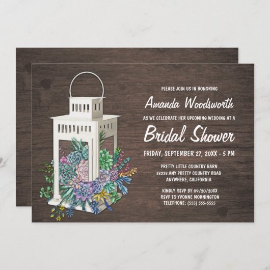 多肉類とランタンブライダルシャワー招待状 招待状 (正面/裏面)