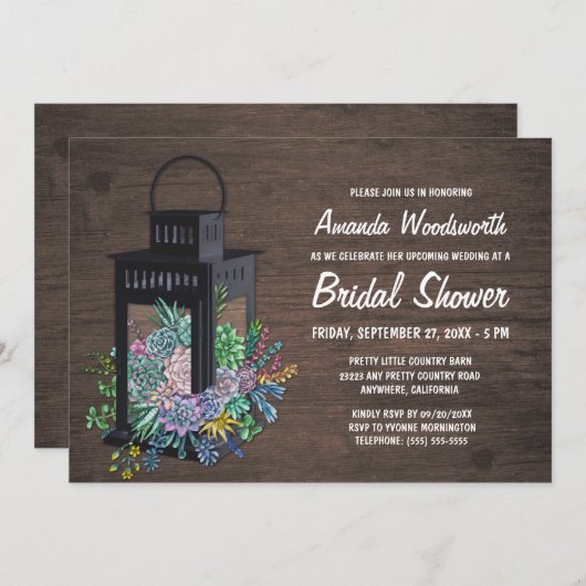 多肉類とランタンブライダルシャワー招待状 招待状 (正面/裏面)