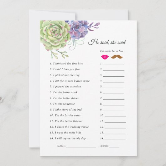 多肉類ブライダルシャワーゲーム 招待状 (裏面)