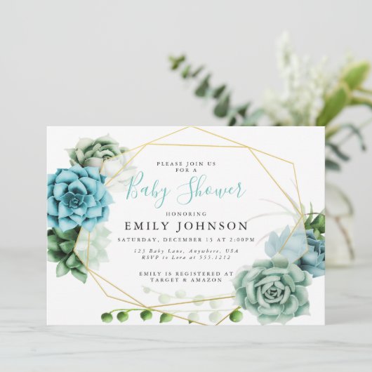 多肉類ベビーシャワー招待状 招待状 (スタンド正面)