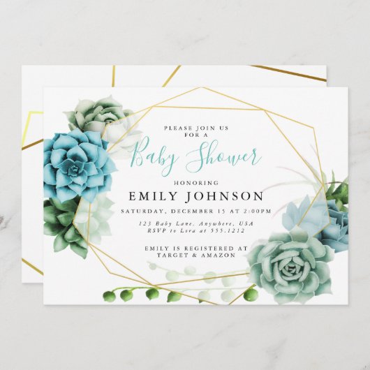 多肉類ベビーシャワー招待状 招待状 (正面/裏面)