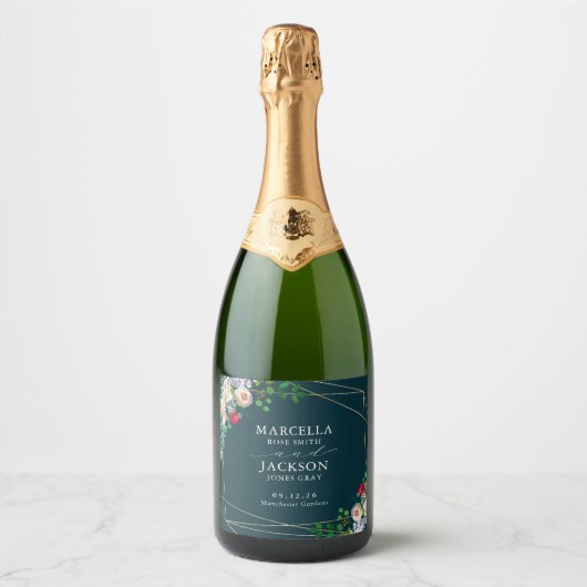多肉類&金ゴールドシック結婚ズ スパークリングワインラベル (正面)