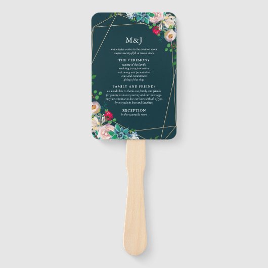 多肉類&金ゴールドシック結婚式 プログラム ハンドファン (正面)