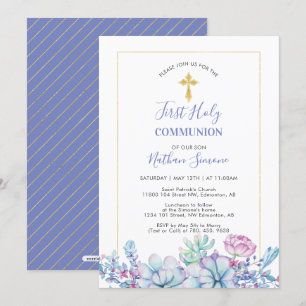 多肉食と十字架 First Holy Communion 招待状