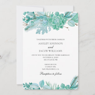 多肉食の招待。ミント結婚トのサボテン。フローラ 招待状