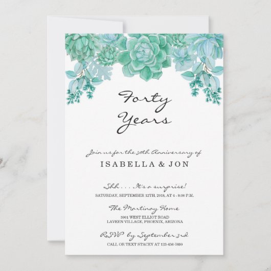 多肉食結婚の記念日パーティの招待状 招待状 (正面)