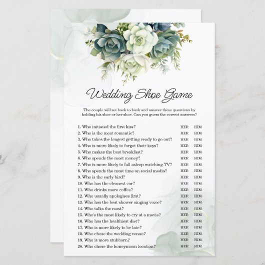 多肉食結婚またはカップルのシャワーシューゲーム (正面/裏面)