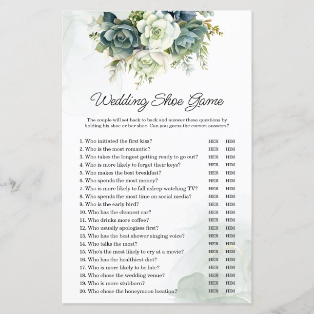 多肉食結婚またはカップルのシャワーシューゲーム (正面)