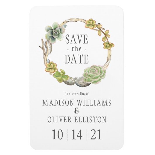 多肉、小枝、石 |日付の保存 マグネット (縦)