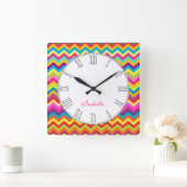 多色のなシェブロンのジグザグ形は一流の柱時計をからかいます スクエア壁時計 (ホーム)