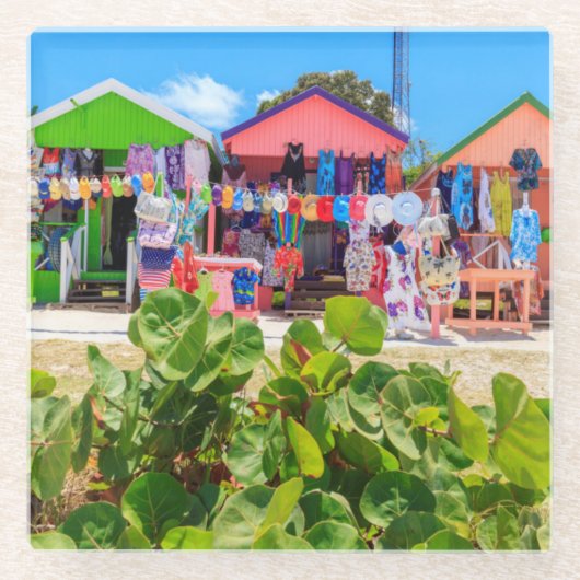 多色のな木製のコテージ|長い湾のビーチ ガラスコースター (正面)