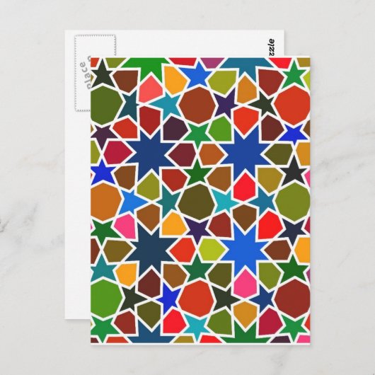 多色の星柄 - シルクペイントにインスパイアされた ポストカード (正面/裏面)